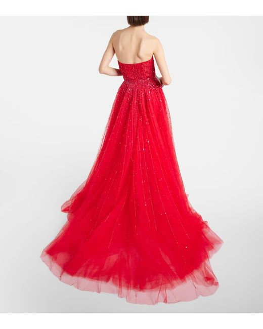 Vestido de fiesta de tul adornado Monique Lhuillier de color Red
