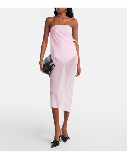 Courreges Pink Draped Sheer Jersey Crepe Midi Dress