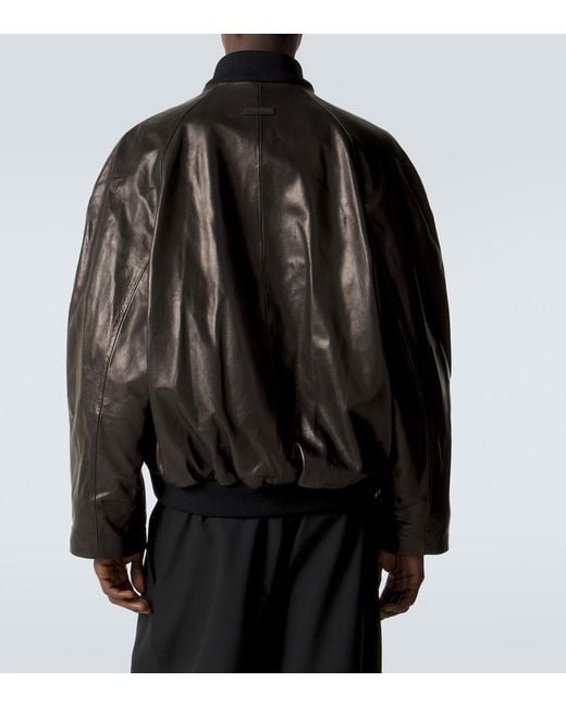 Fear Of God Black Leather Bomber Jacket for men