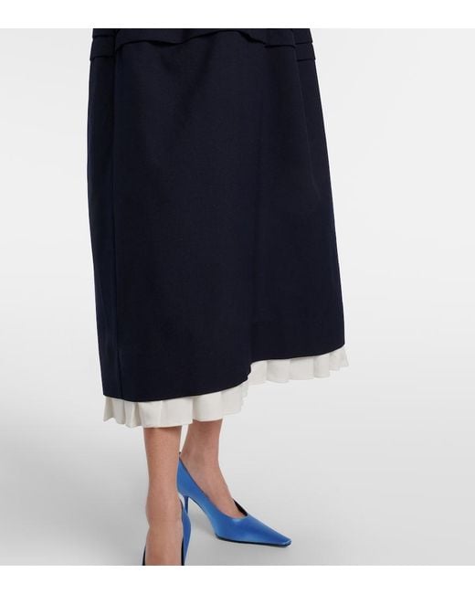 ShuShu/Tong Blue Bow-Detail Wool And Silk Midi Dress