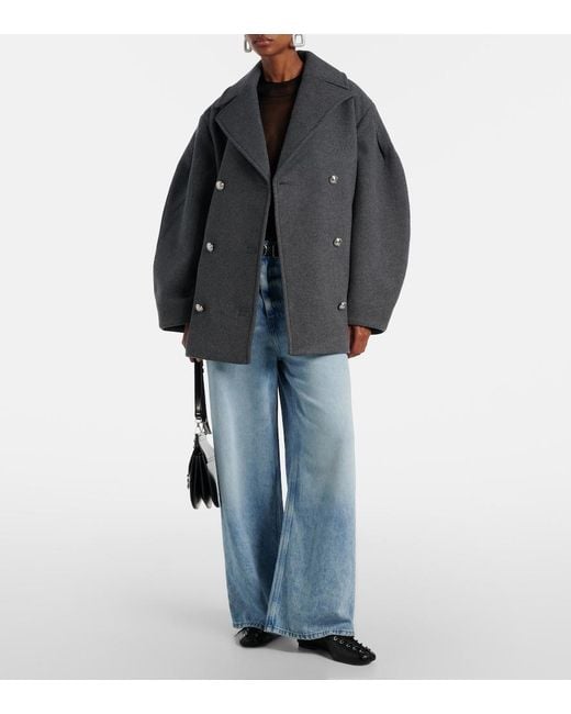 Ganni Gray Oversized Wool-Blend Peacoat