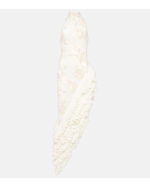 ROTATE BIRGER CHRISTENSEN White Bridal Floral-Applique Maxi Dress