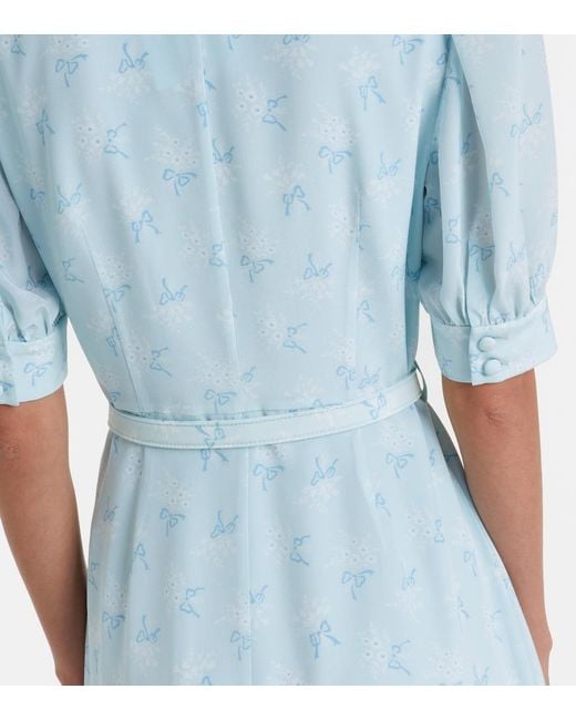 Alessandra Rich Blue Floral Silk Midi Dress