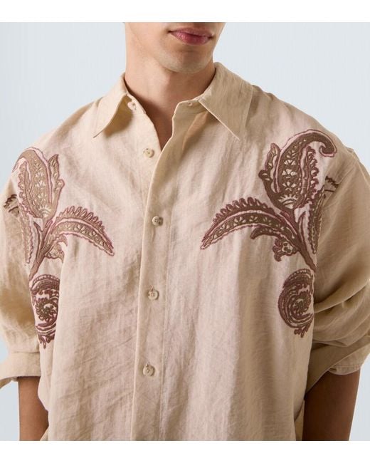 Camisa Bordada Commas de hombre de color Natural