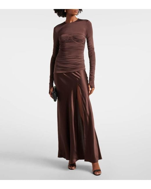 Vestido Largo Alessia De Jersey Y Saten Sir de color Brown