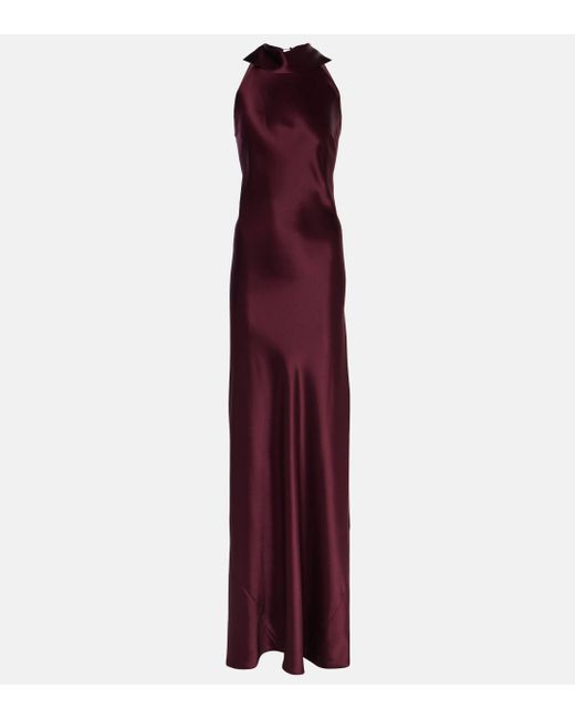 Galvan Purple Sienna Halterneck Satin Gown