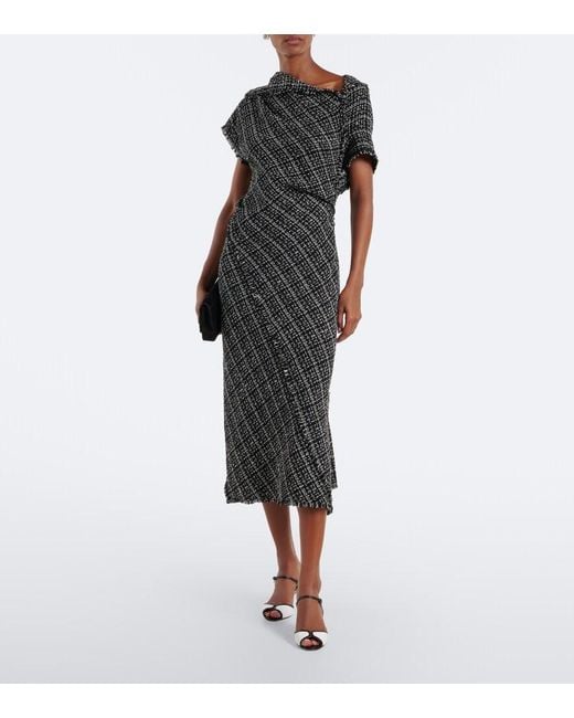 Erdem Black Checked Cotton-Blend Tweed Midi Dress
