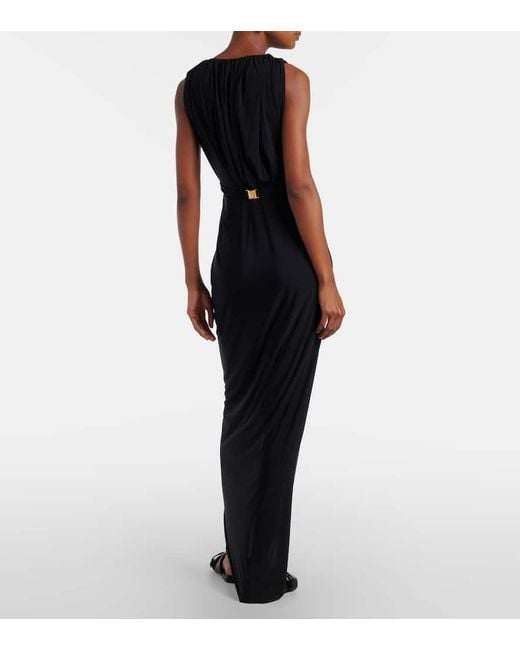 Balmain Black Embellished Jersey Maxi Dress