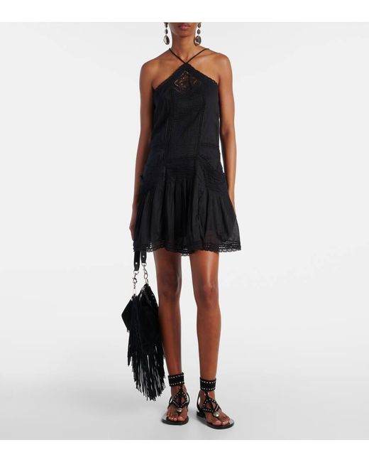 Isabel Marant Black Geraldin Lace-Trimmed Cotton Minidress