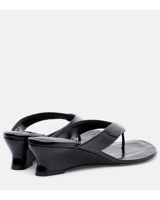 Le Monde Beryl Black Micro Wedge Leather Thong Sandals