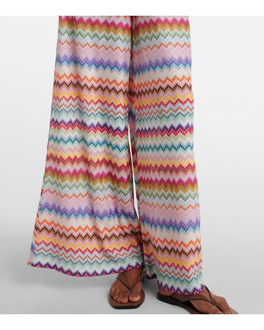 Missoni White Zigzag Lame Palazzo Pants