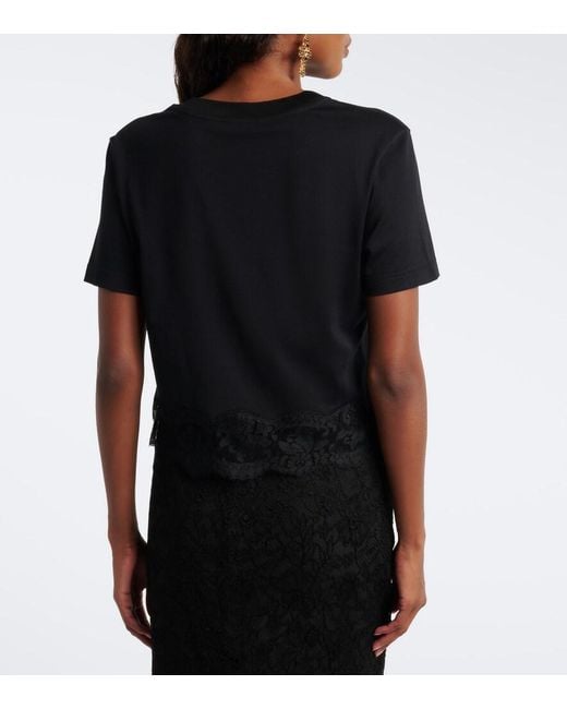 Dolce & Gabbana Black Dg Lace-Trimmed Cotton-Blend T-Shirt