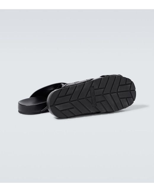 Bottega Veneta Black Leather Tarik Slides for men