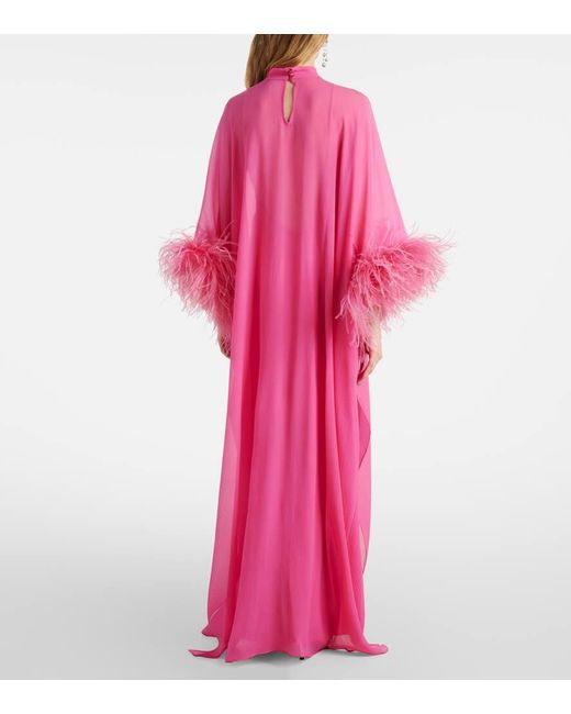 ‎Taller Marmo Pink Penelope Feather-Trimmed Silk Kaftan