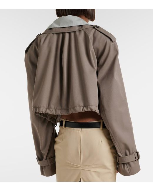 The Attico Brown Cropped Gabardine Trench Coat