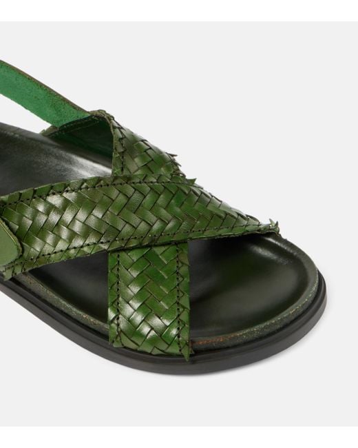 The Row Green Buckle Woven Leather Slingback Sandals