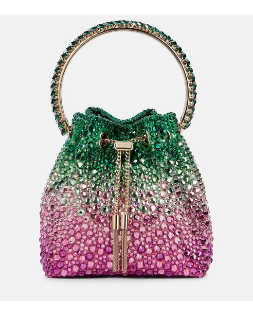 Secchiello Bon Bon Small Con Cristalli di Jimmy Choo in Green