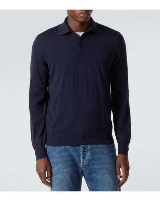 Brunello Cucinelli Blue Cotton Polo Sweater for men