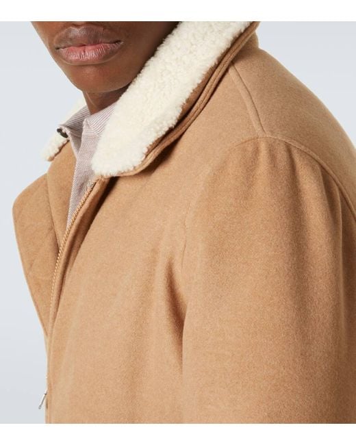 Brunello Cucinelli Brown Padded Shearling-Trimmed Cashmere Blouson for men