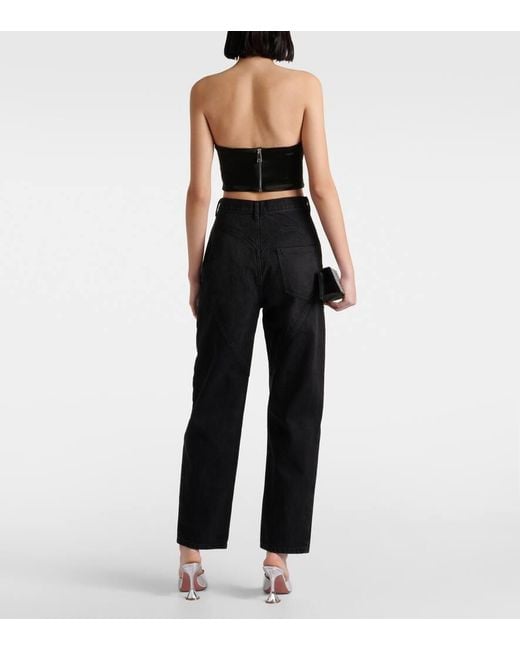 Area Black Hoch Sitzende Jeans Mit Geradem Bein, Cut-outs Und Kristallen