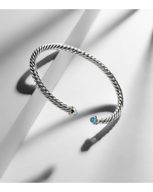 David Yurman Metallic Cable Flex Sterling And 14Kt Cuff Bracelet With Topazes