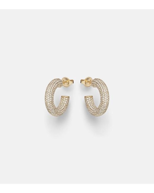 Sydney Evan White Puffy 14Kt Hoop Earrings With Diamonds