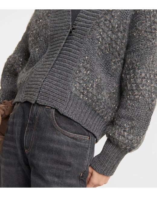 Cardigan de lana, cachemir y seda Brunello Cucinelli de color Gray