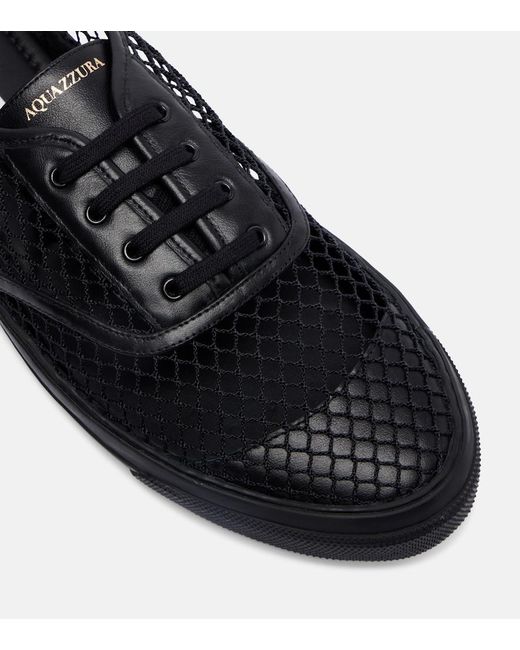 Aquazzura Black Minimalist Mesh Leather-Trimmed Sneakers