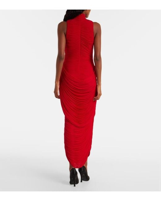 Magda Butrym Red Floral-Applique Draped Gown