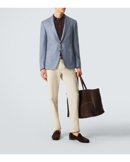 Canali Blue Wool, Silk, And Linen Blazer for men