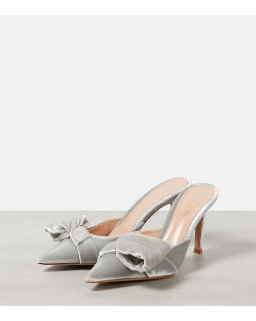 Gianvito Rossi White 85 Bow-Detail Velvet Mules