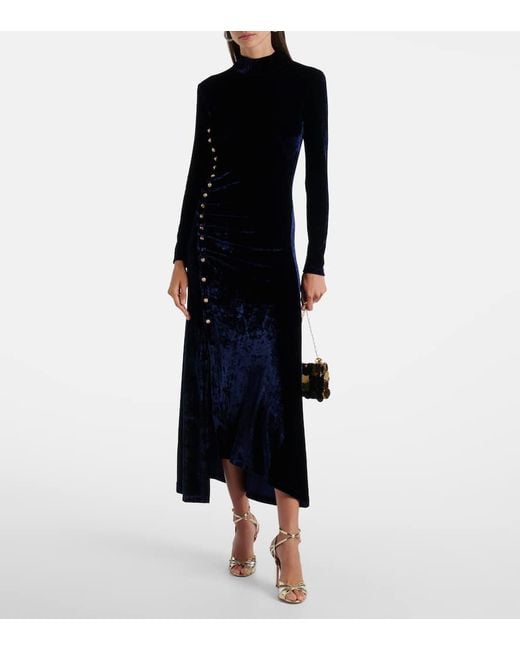 Rabanne Blue Draped Velvet Midi Dress