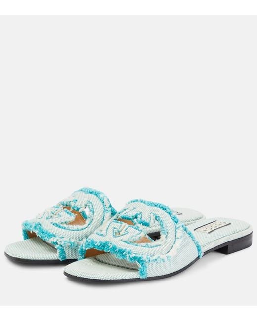 Sandalias de lona con GG Gucci de color Blue