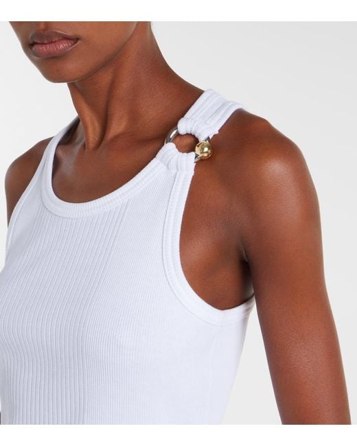Jean Paul Gaultier White Piercing Cotton Jersey Tank Top