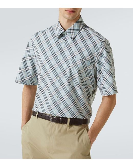 Burberry Blue Check Cotton Shirt for men