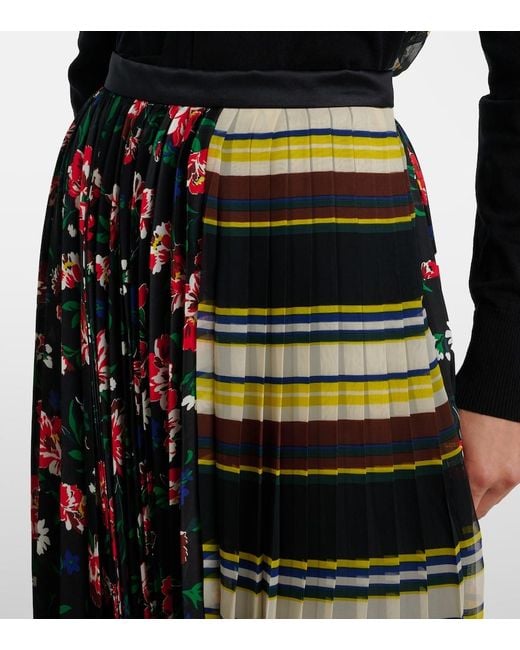 Sacai Black Printed Plisse Midi Skirt