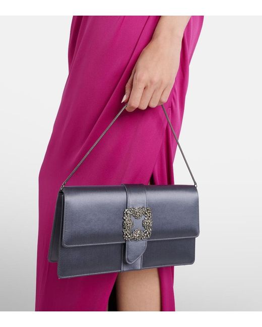 Manolo Blahnik Blue Capri Embellished Satin Clutch