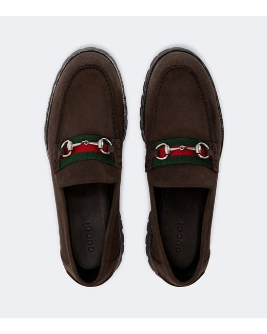 Gucci Brown Horsebit Suede Loafers for men