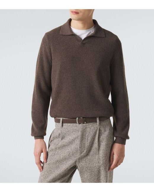 Agnona Brown Cashmere Polo Sweater for men