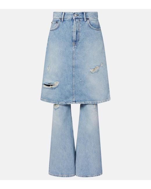 Acne Blue Distressed Layered Wide-Leg Jeans