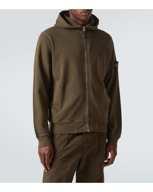 Stone Island Green Compass Cotton Zip-Up Hoodie for men