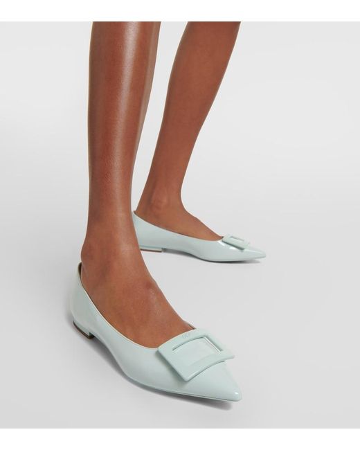 Roger Vivier Blue Gommettine Patent Leather Ballet Flats