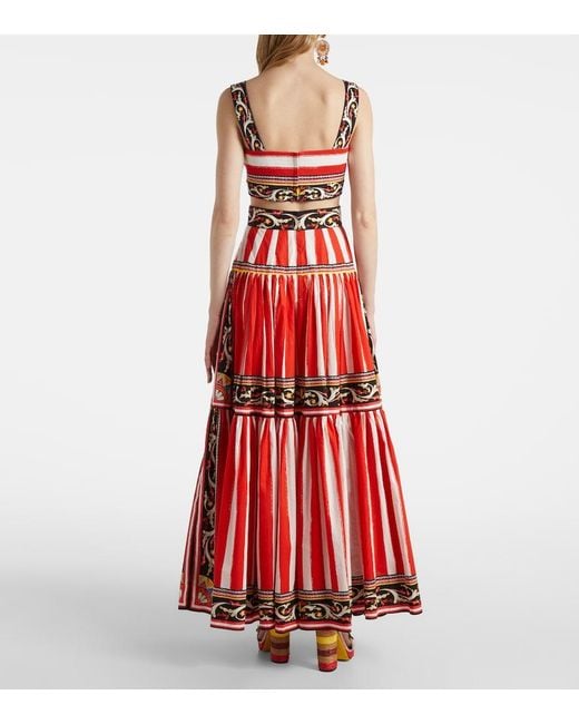 Dolce & Gabbana Red Striped Cotton-Blend Bra Top
