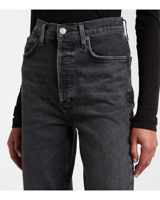Agolde Black 90's Pinch Waist Crop Straight Jeans