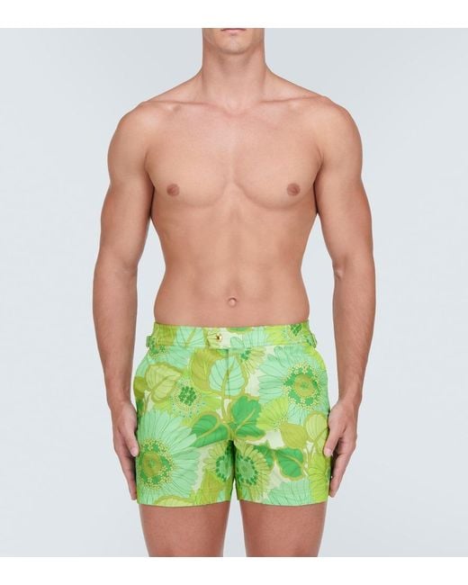 Tom Ford Green Printed Swim Trunks for men
