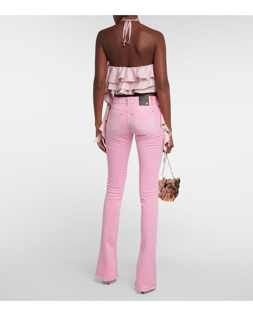 Blumarine Pink Ruffled Halterneck Crop Top