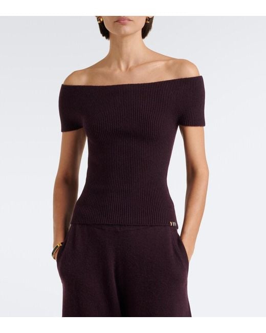 Extreme Cashmere Purple N°381 Libra Cashmere-Blend Off-Shoulder Top