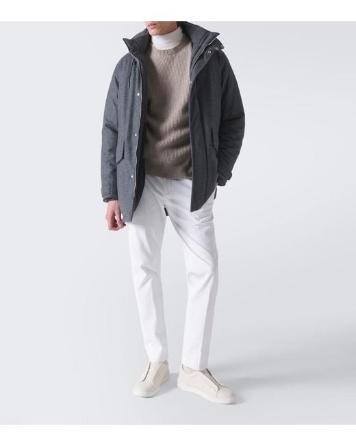 Zegna White Triple Stitch Leather Sneakers for men