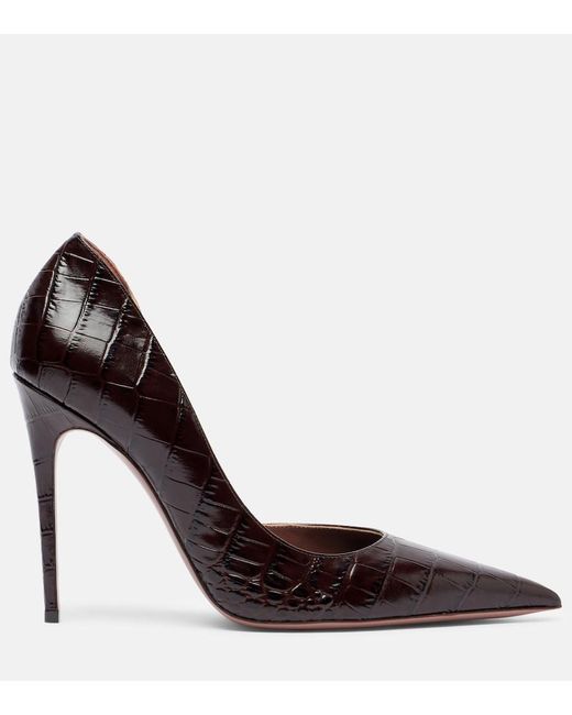 Paris Texas Brown Vera Croc-Effect Leather Pumps