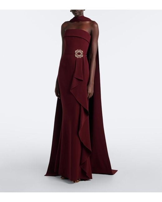 Elie Saab Purple Scarf-Detail Embellished Draped Cady Gown